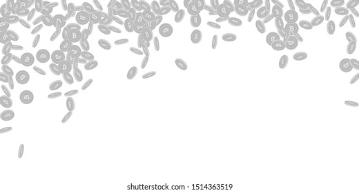 Bitcoin, internet currency coins falling. Scattered black and white BTC small coins. Jackpot or success concept. Artistic falling rain vector illustration.