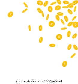 Bitcoin, internet currency coins falling. Scattered small BTC coins on white background. Fetching scattered top right corner vector illustration. Jackpot or success concept.