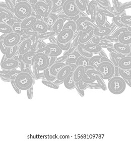 Bitcoin, internet currency coins falling. Scattered black and white BTC big coins. Jackpot or success concept. Adorable top gradient square vector illustration.