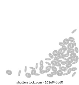 Bitcoin, internet currency coins falling. Scattered black and white BTC small coins. Jackpot or success concept. Bewitching bottom right corner vector illustration.