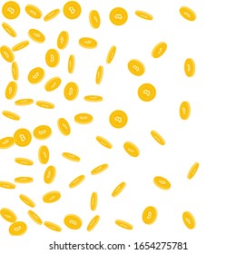 Bitcoin, internet currency coins falling. Scattered sparse BTC coins on white background. Attractive left gradient vector illustration. Jackpot or success concept.