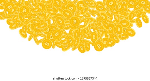 Bitcoin, Internetwährungsmünzen fallen. Geschachtelte BTC-Münzen auf weißem Hintergrund. Herrliche oberste Halbkreis-Vektorillustration-Illustration. Jackpot oder Erfolgskonzept.