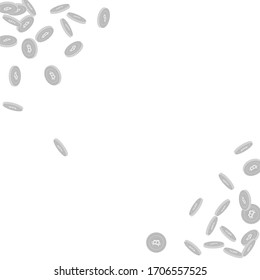 Bitcoin, monedas en internet cayendo. Monedas pequeñas dispersas en blanco y negro BTC. Acumulado o concepto de éxito. Ilustración vectorial de las esquinas abstractas y jugosas.