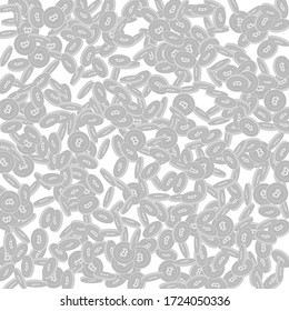 Bitcoin, internet currency coins falling. Scattered black and white BTC small coins. Jackpot or success concept. Sightly scattered pattern vector illustration.