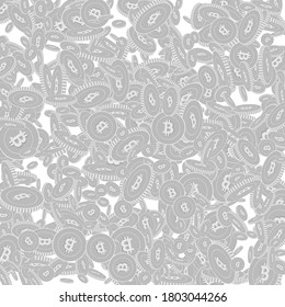 Bitcoin, internet currency coins falling. Scattered black and white BTC floating coins. Jackpot or success concept. Shapely scattered pattern vector illustration.