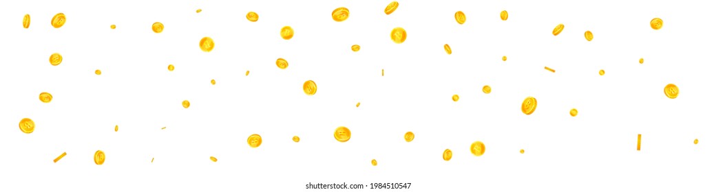 Bitcoin, internet currency coins falling. Bold scattered BTC coins. Cryptocurrency, digital money. Comely jackpot, wealth or success concept. Vector illustration.