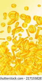 Bitcoin, internet currency coins falling. Positive scattered BTC coins. Cryptocurrency, digital money. Extraordinary jackpot, wealth or success concept. Vector illustration.