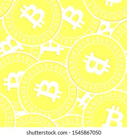 Bitcoin, internet currency gold coins seamless pattern. Precious scattered yellow BTC coins. Success concept. Cryptocurrency, digital money pattern. Coin vector illustration.