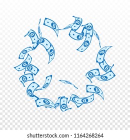 Bitcoin, internet currency notes falling. Floating BTC bills on transparent background. Cryptocurrency, digital money. Admirable vector illustration. Sublime jackpot, wealth or success concept.