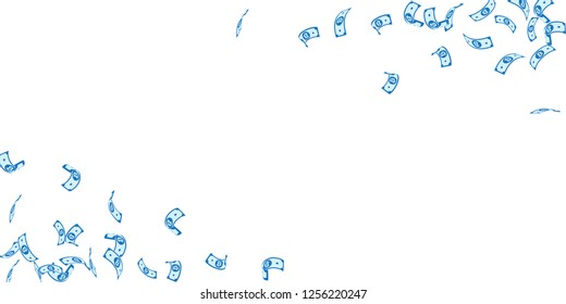 Bitcoin, internet currency notes falling. Sparse BTC bills on white background. Cryptocurrency, digital money. Alive vector illustration. Valuable jackpot, wealth or success concept.