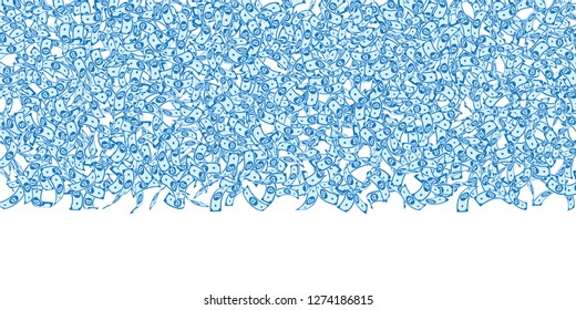 Bitcoin, internet currency notes falling. Small BTC bills on white background. Cryptocurrency, digital money. Alluring vector illustration. Optimal jackpot, wealth or success concept.