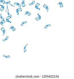 Bitcoin, internet currency notes falling. Sparse BTC bills on white background. Cryptocurrency, digital money. Alive vector illustration. Awesome jackpot, wealth or success concept.
