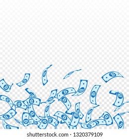 Bitcoin, internet currency notes falling. Floating BTC bills on transparent background. Cryptocurrency, digital money. Adorable vector illustration. Decent jackpot, wealth or success concept.