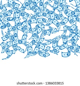 Bitcoin, internet currency notes falling. Floating BTC bills on white background. Cryptocurrency, digital money. Alive vector illustration. Glamorous jackpot, wealth or success concept.