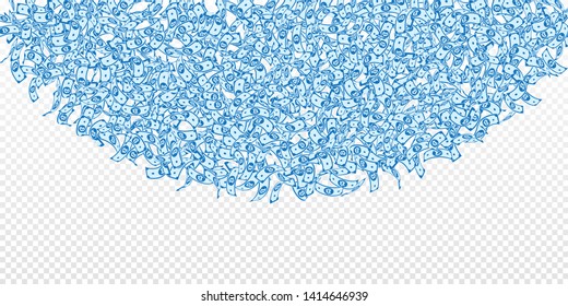 Bitcoin, internet currency notes falling. Small BTC bills on transparent background. Cryptocurrency, digital money. Alluring vector illustration. Radiant jackpot, wealth or success concept.