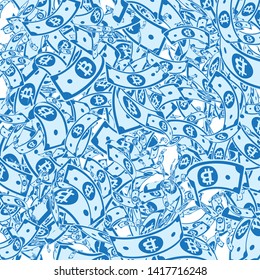 Bitcoin, internet currency notes falling. Messy BTC bills on white background. Cryptocurrency, digital money. Adorable vector illustration. Trending jackpot, wealth or success concept.