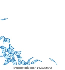 Bitcoin, internet currency notes falling. Floating BTC bills on white background. Cryptocurrency, digital money. Actual vector illustration. Bewitching jackpot, wealth or success concept.