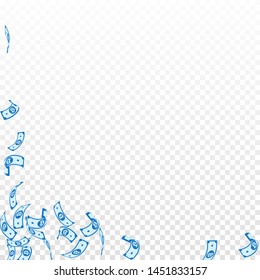 Bitcoin, internet currency notes falling. Sparse BTC bills on transparent background. Cryptocurrency, digital money. Actual vector illustration. Classy jackpot, wealth or success concept.