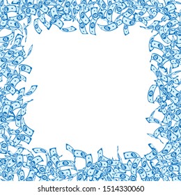 Bitcoin, internet currency notes falling. Small BTC bills on white background. Cryptocurrency, digital money. Admirable vector illustration. Captivating jackpot, wealth or success concept.