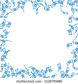 Bitcoin, internet currency notes falling. Sparse BTC bills on white background. Cryptocurrency, digital money. Admirable vector illustration. Classy jackpot, wealth or success concept.