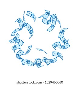 Bitcoin, internet currency notes falling. Floating BTC bills on white background. Cryptocurrency, digital money. Admirable vector illustration. Superb jackpot, wealth or success concept.