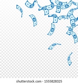 Bitcoin, internet currency notes falling. Floating BTC bills on transparent background. Cryptocurrency, digital money. Alive vector illustration. Beautiful jackpot, wealth or success concept.
