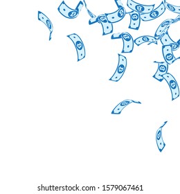 Bitcoin, internet currency notes falling. Floating BTC bills on white background. Cryptocurrency, digital money. Alive vector illustration. Bewitching jackpot, wealth or success concept.