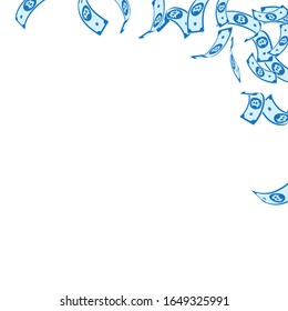 Bitcoin, internet currency notes falling. Floating BTC bills on white background. Cryptocurrency, digital money. Actual vector illustration. Fascinating jackpot, wealth or success concept.
