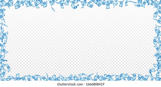 Bitcoin, internet currency notes falling. Small BTC bills on transparent background. Cryptocurrency, digital money. Alluring vector illustration. Brilliant jackpot, wealth or success concept.