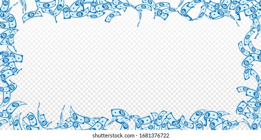 Bitcoin, internet currency notes falling. Floating BTC bills on transparent background. Cryptocurrency, digital money. Alluring vector illustration. Graceful jackpot, wealth or success concept.