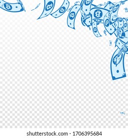 Bitcoin, internet currency notes falling. Messy BTC bills on transparent background. Cryptocurrency, digital money. Actual vector illustration. Fetching jackpot, wealth or success concept.