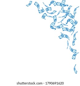 Bitcoin, internet currency notes falling. Sparse BTC bills on white background. Cryptocurrency, digital money. Alive vector illustration. Posh jackpot, wealth or success concept.