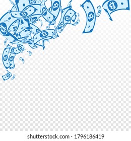 Bitcoin, internet currency notes falling. Messy BTC bills on transparent background. Cryptocurrency, digital money. Alive vector illustration. Magnetic jackpot, wealth or success concept.