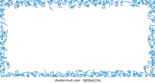 Bitcoin, internet currency notes falling. Small BTC bills on white background. Cryptocurrency, digital money. Alluring vector illustration. Captivating jackpot, wealth or success concept.