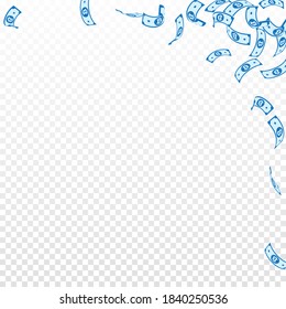 Bitcoin, internet currency notes falling. Sparse BTC bills on transparent background. Cryptocurrency, digital money. Actual vector illustration. Gorgeous jackpot, wealth or success concept.