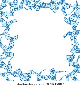 Bitcoin, internet currency notes falling. Floating BTC bills on white background. Cryptocurrency, digital money. Admirable vector illustration. Authentic jackpot, wealth or success concept.