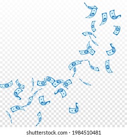 Bitcoin, internet currency notes falling. Sparse BTC bills on transparent background. Cryptocurrency, digital money. Actual vector illustration. Nice jackpot, wealth or success concept.
