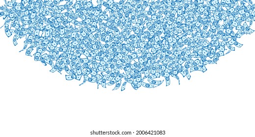 Bitcoin, internet currency notes falling. Small BTC bills on white background. Cryptocurrency, digital money. Alluring vector illustration. Rare jackpot, wealth or success concept.