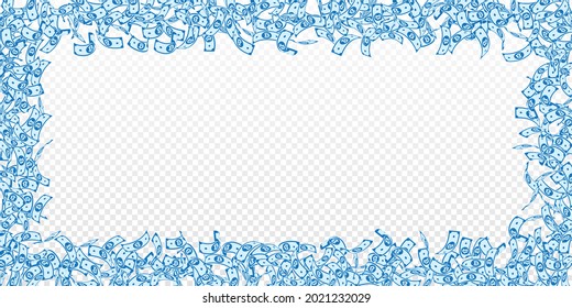 Bitcoin, internet currency notes falling. Small BTC bills on transparent background. Cryptocurrency, digital money. Alluring vector illustration. Interesting jackpot, wealth or success concept.