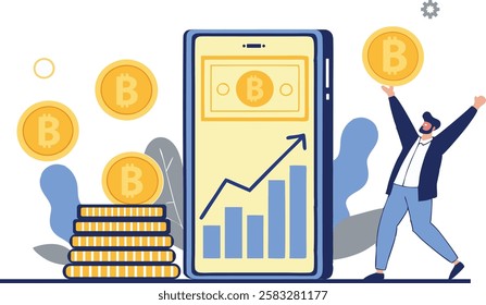  Bitcoin Investment and Cryptocurrency Growth Concept Illustration for Finance and Trading Free Download