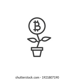 Bitcoin investment line icon. linear style sign for mobile concept and web design. Bitcoin plant growth outline vector icon. Symbol, logo illustration. Vector graphics