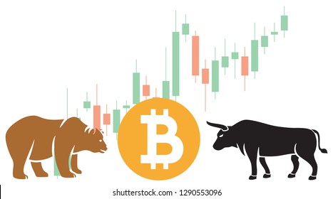 Bitcoin investment market concept. Bull and bear confrontation.