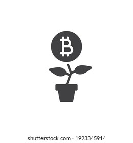 Icono del vector de inversión de bitcoin. signo plano relleno para concepto móvil y diseño web. Icono de glifo de crecimiento de plantas de bitcoin. Símbolo, ilustración del logotipo. Gráficos vectoriales