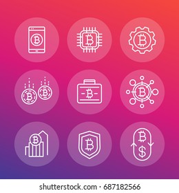 bitcoin investments, payments icons, linear style