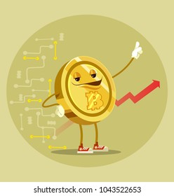 Bitcoin isolated character. Vector flat cartoon illustration