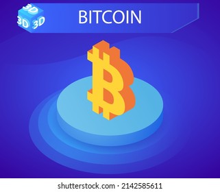 Icono de diseño isométrico de bitcoin. Ilustración web de vectores. 3.ª colorida concepción