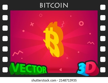 Bitcoin isometric design icon. Vector web illustration. 3d colorful concept