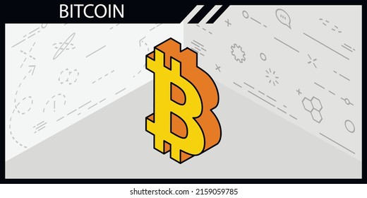 Bitcoin isometric design icon. Vector web illustration. 3d colorful concept