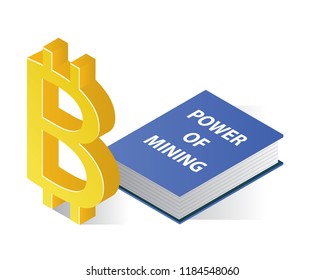 bitcoin isometric icons with ico blockchain concept, safe bitcoin, cryptocurrency mining, startup project isolated vector illustration