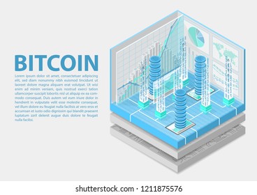 Bitcoin isometric vector illustration. Abstract 3D infographic for financial technology